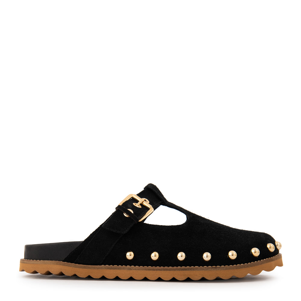 Sandalia crystal cuero negro