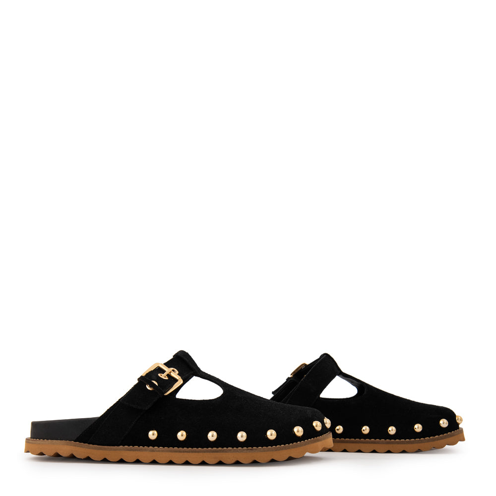 Sandalia crystal cuero negro