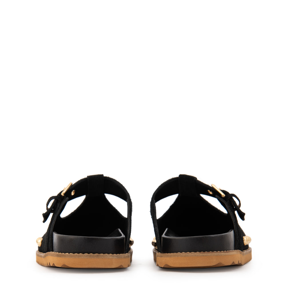 Sandalia crystal cuero negro