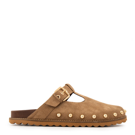 Sandalia crystal cuero taupe