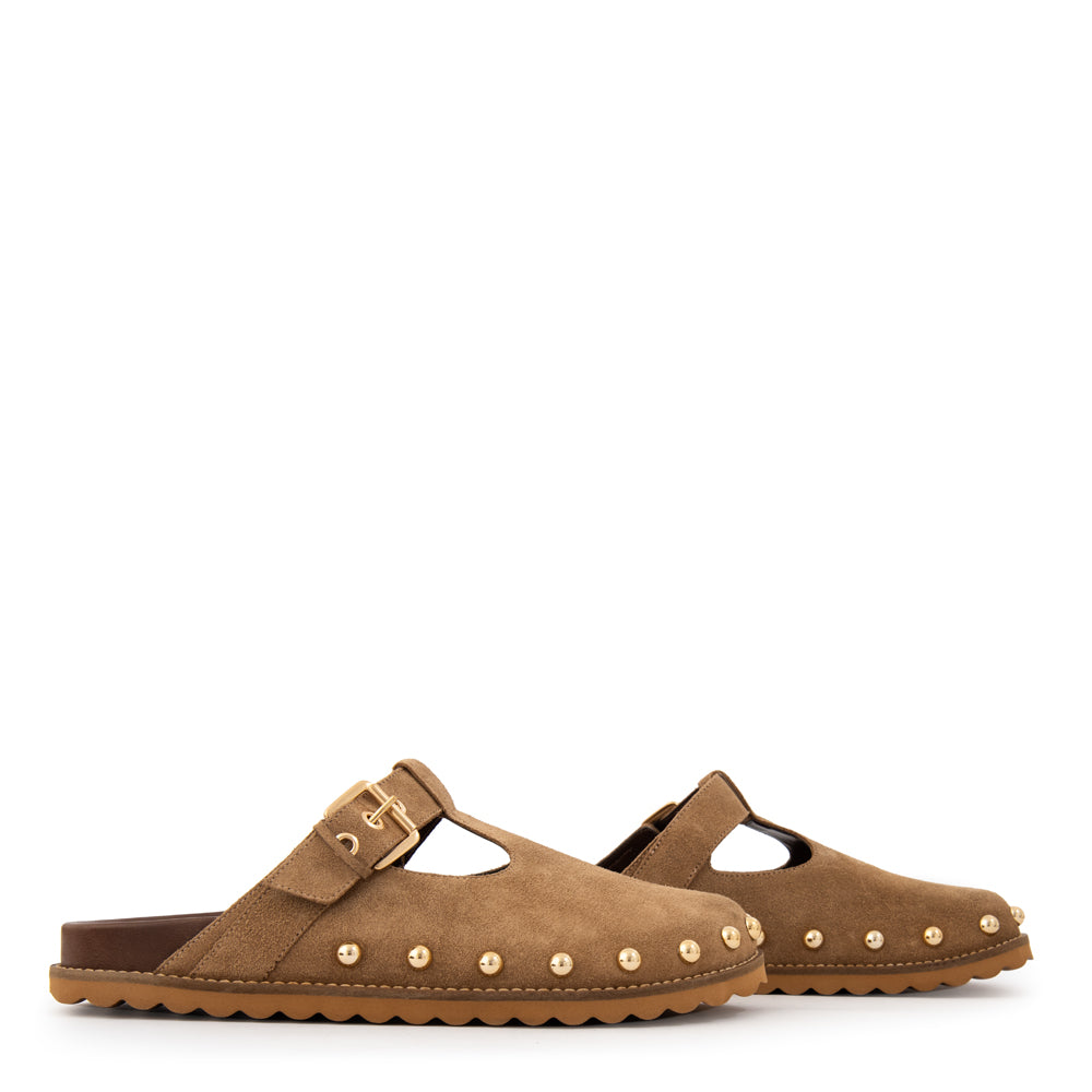 Sandalia crystal cuero taupe