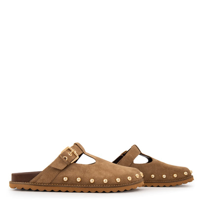 Sandalia crystal cuero taupe