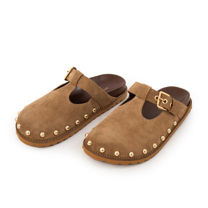 Sandalia crystal cuero taupe