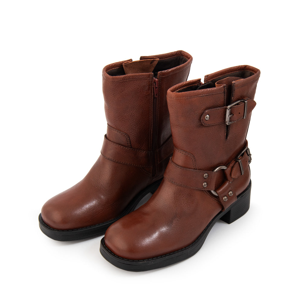 Botin biker dakota cuero café medio