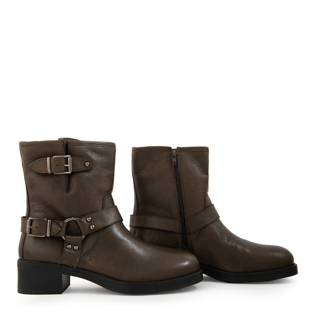 Botin biker dakota cuero verde oliva
