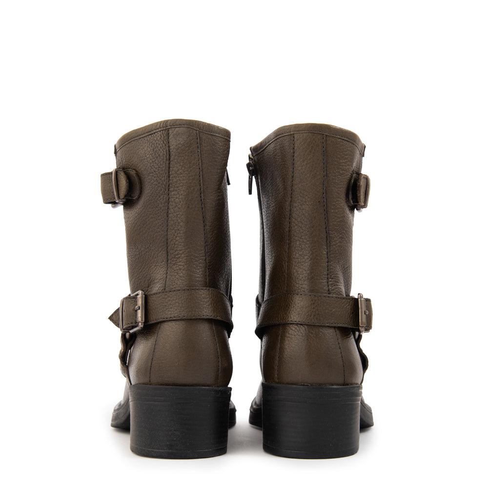 Botin biker dakota cuero verde oliva