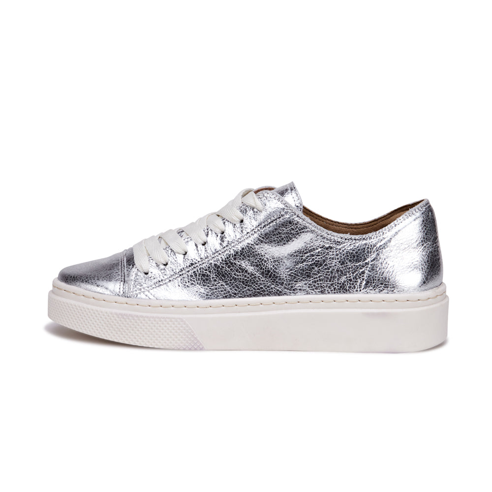 Zapatilla fepa cuero plateado