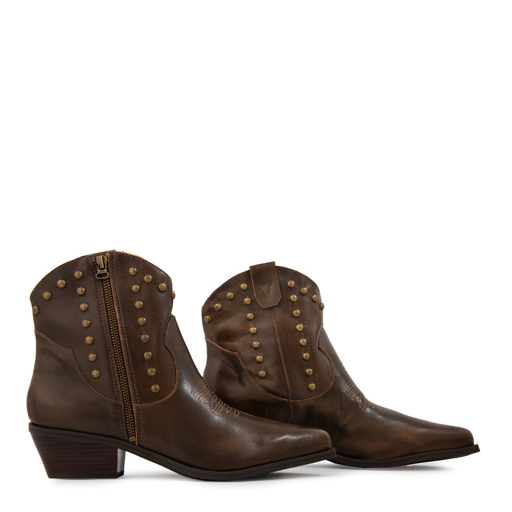 Botin Taco glen cuero café oscuro