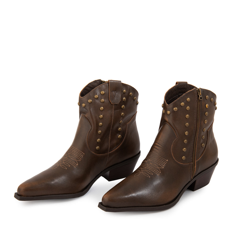 Botin Taco glen cuero café oscuro