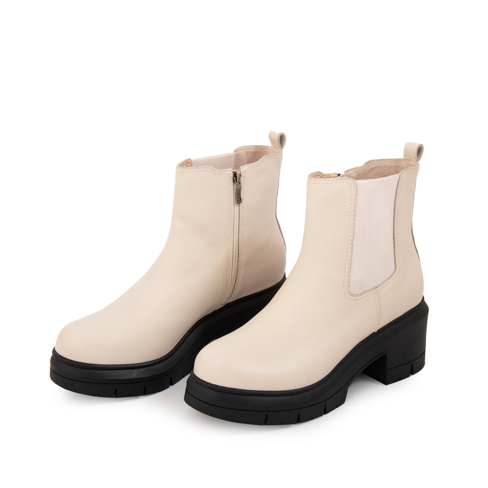 Botin Taco jacinta cuero blanco crudo
