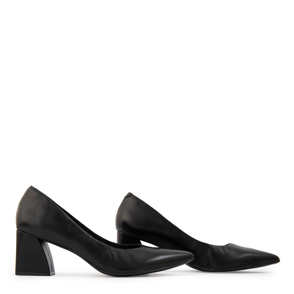 Zapato Taco tipo reina luna cuero negro – Amphora Chile