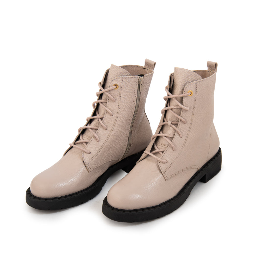 Botin Taco mae cuero beige