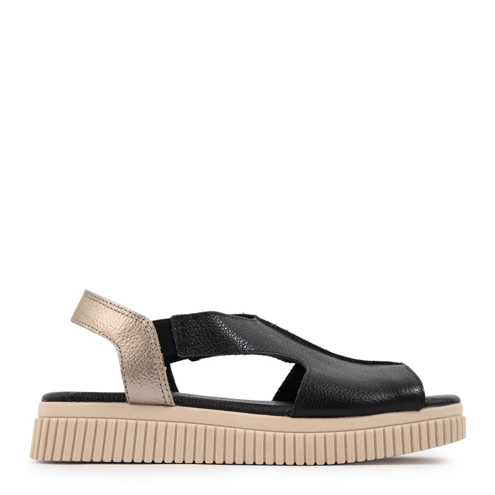 Sandalia marina cuero negro