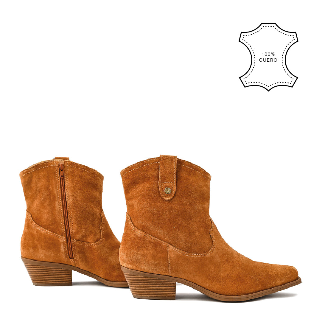 Botin taco nara cuero beige oscuro