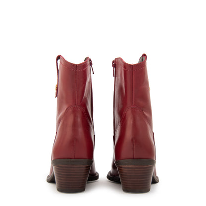 Botin taco nara cuero burdeo