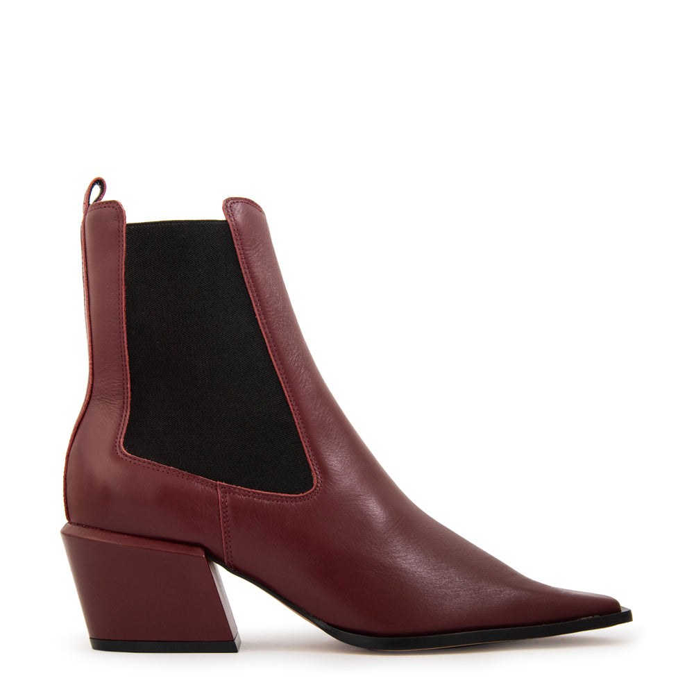 Botin olivia cuero burdeo