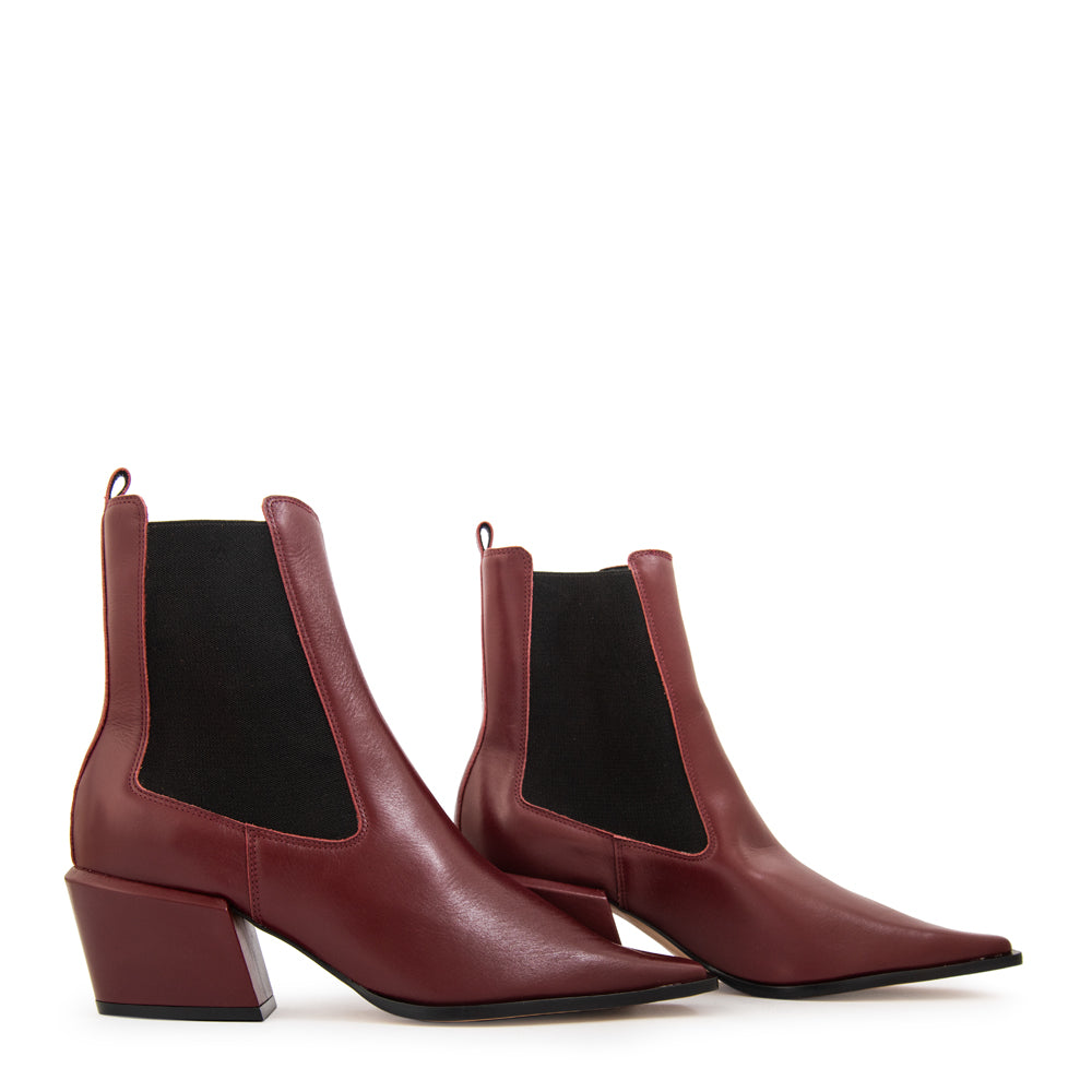 Botin olivia cuero burdeo