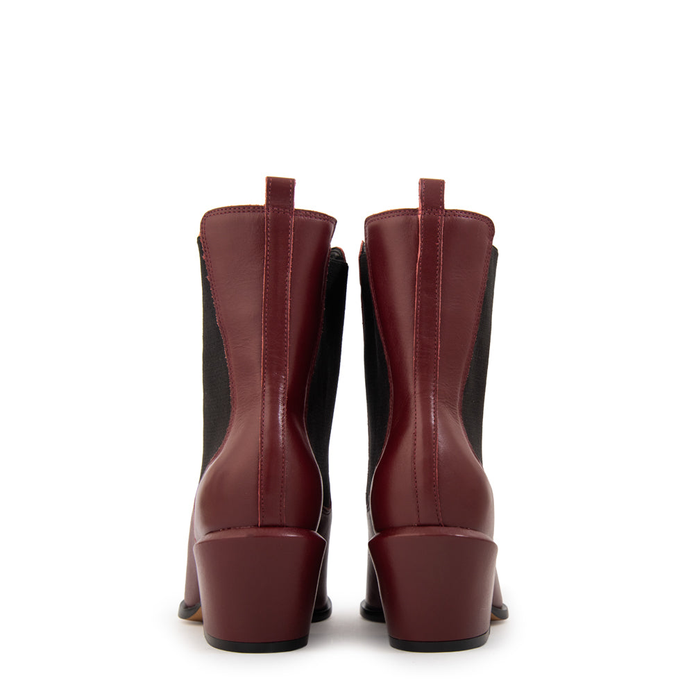 Botin olivia cuero burdeo