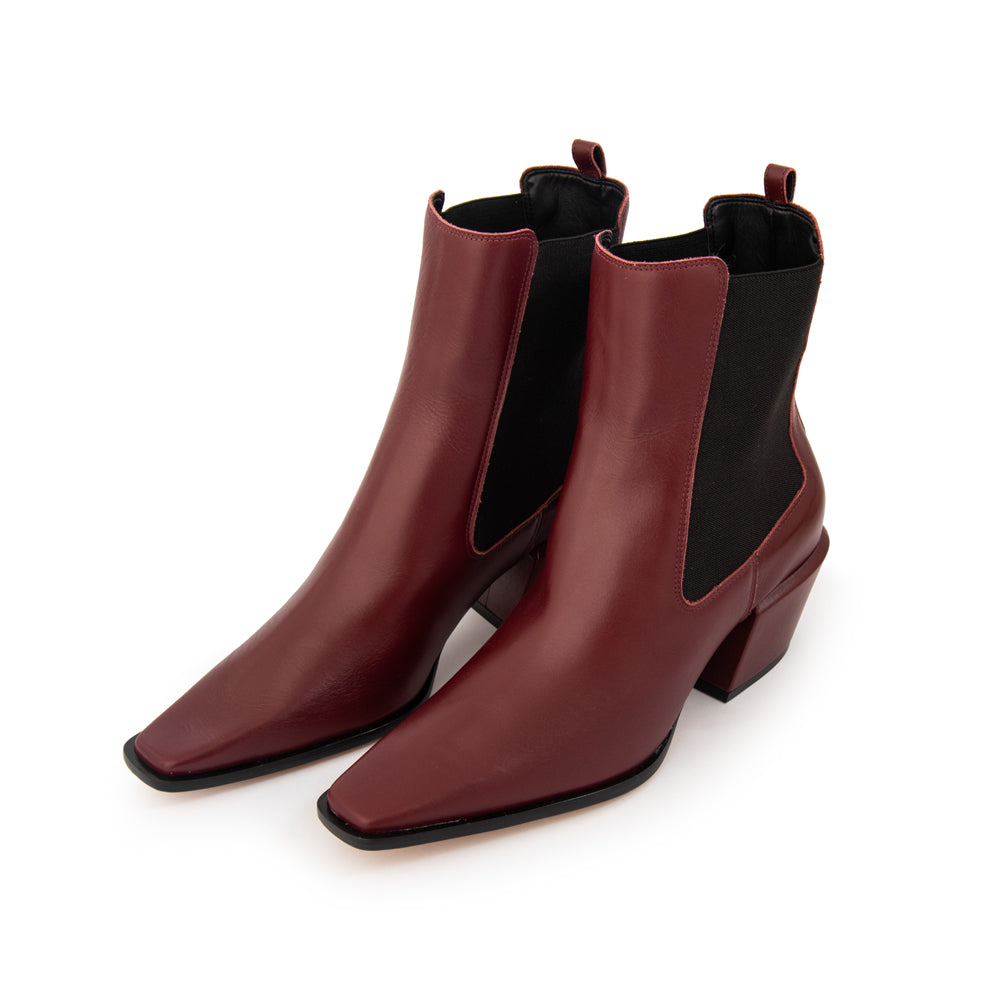 Botin olivia cuero burdeo