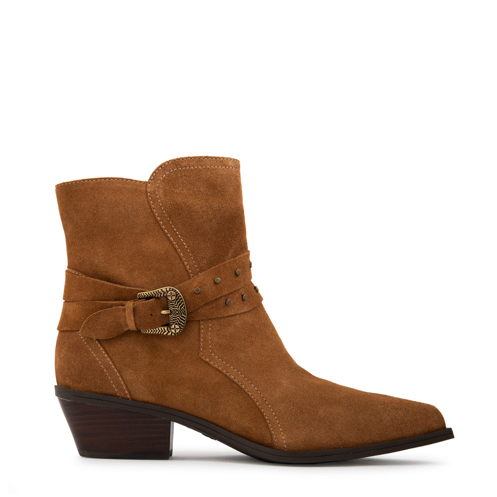 Botin Taco sandra cuero camel