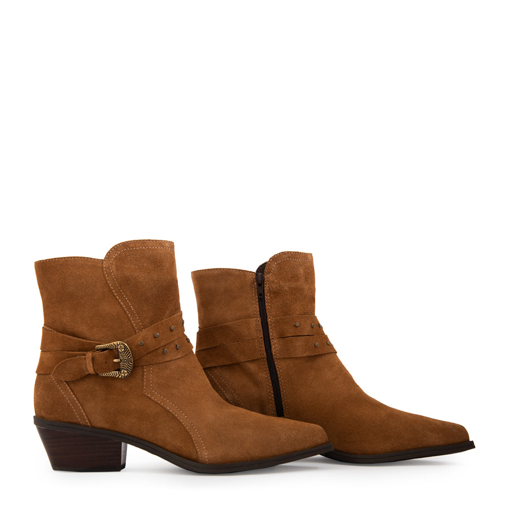 Botin Taco sandra cuero camel