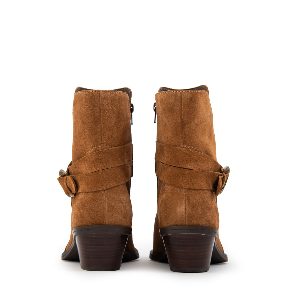 Botin Taco sandra cuero camel
