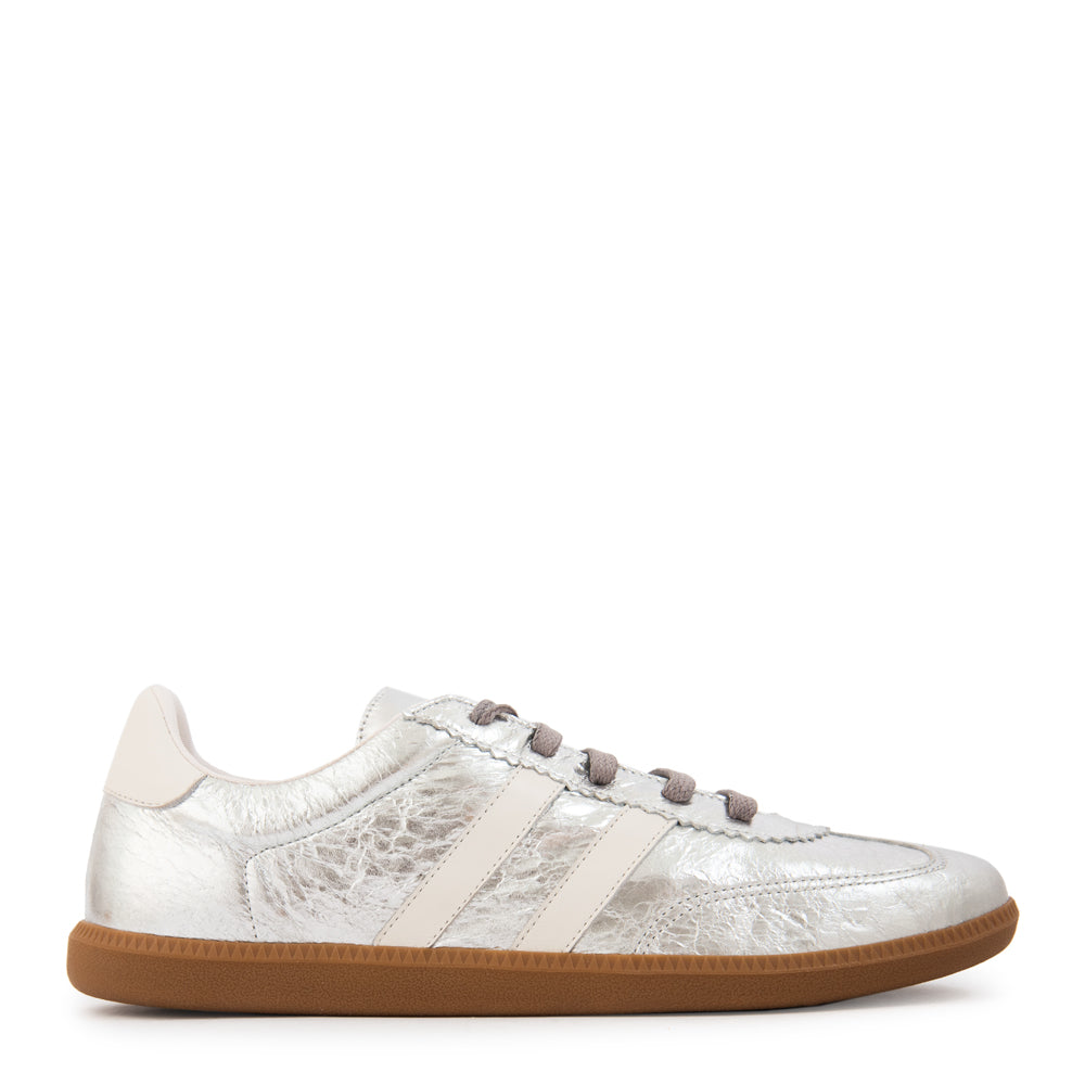 Zapatilla vera cuero plateado