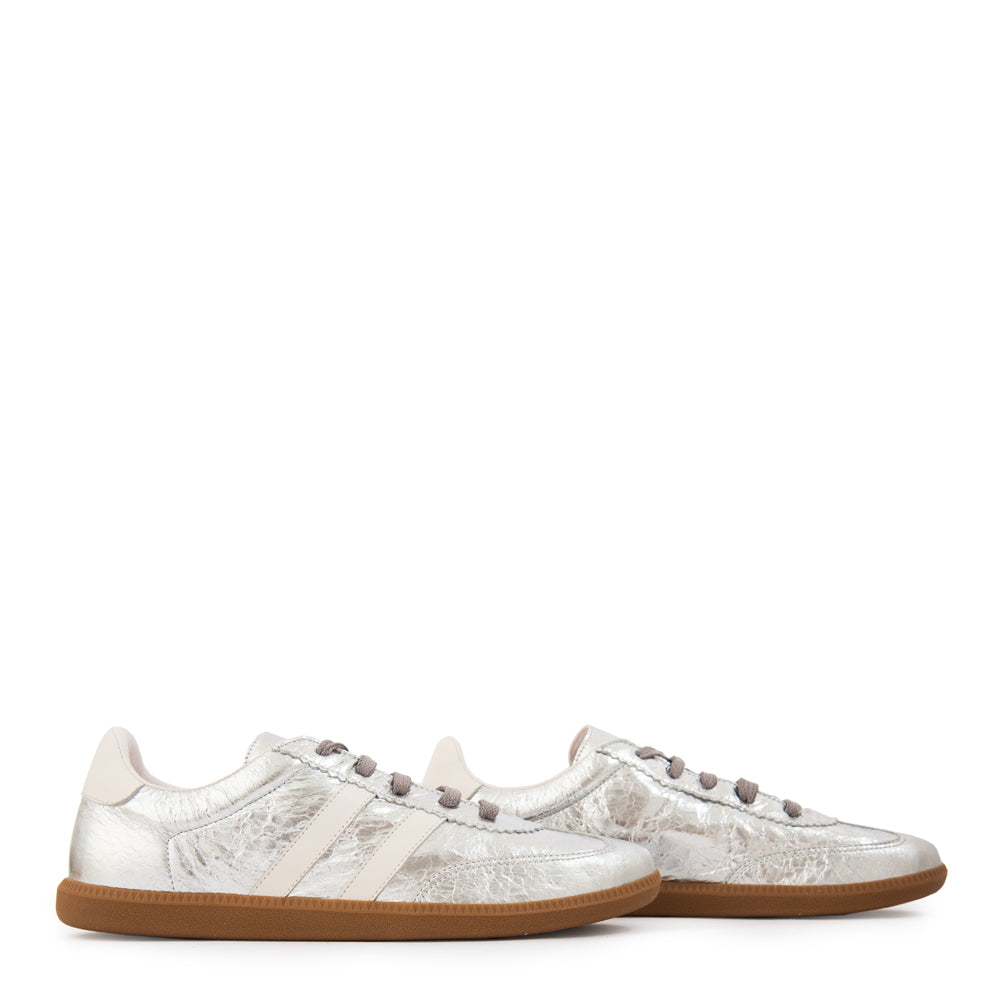 Zapatilla vera cuero plateado