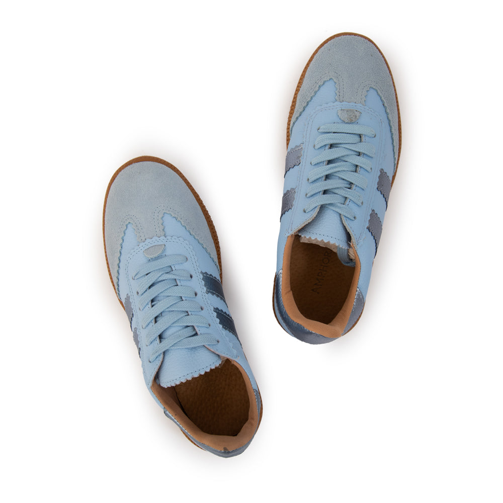 Zapatilla solar cuero celeste